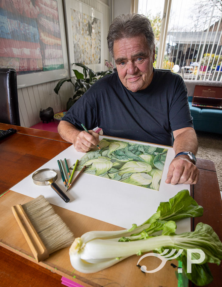 Kunstenaar Henny Adank in Breda maakt tekeningen van groenten en fruit met kleurpotloden